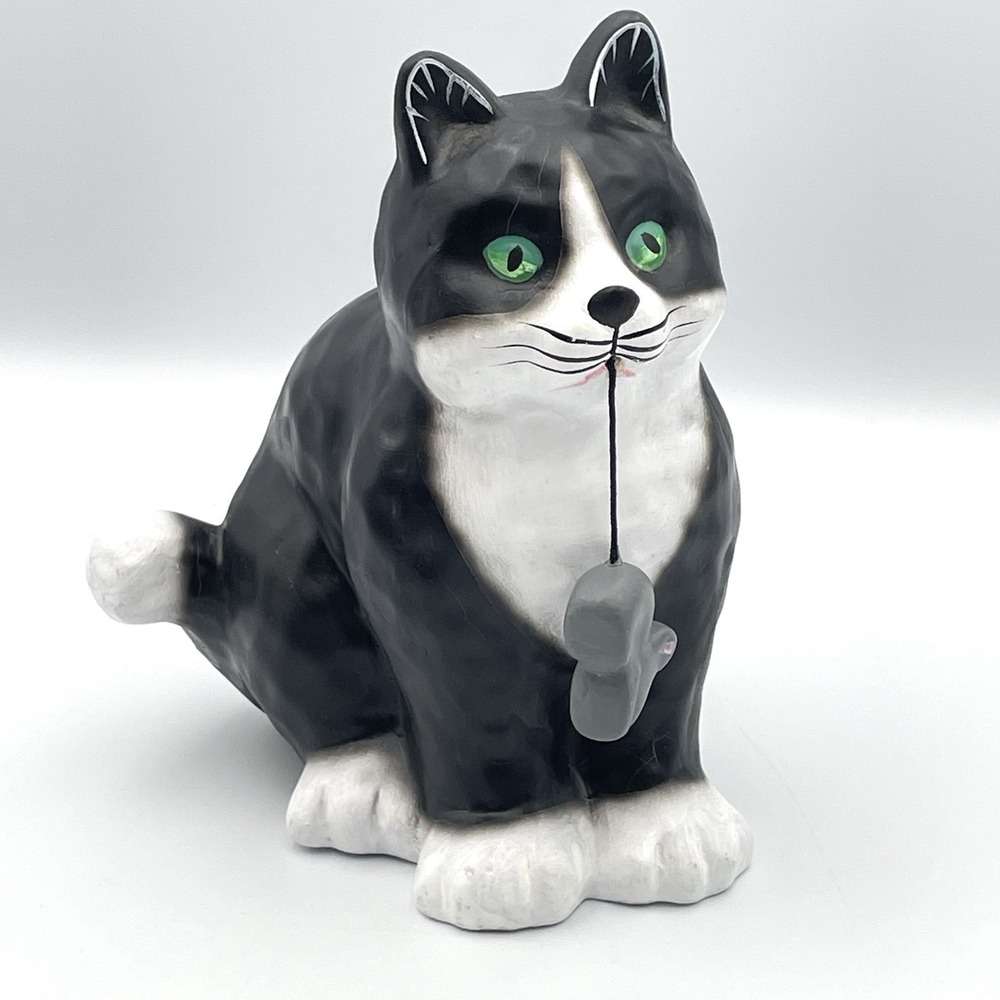 Vintage Lady Jayne Ltd Cottage Cat With Mouse Figure 6.5" Ceramic Tuxedo Cat